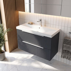 [BFFF1495D] Tixall Fluted 2 Drawer Wall Hung Vanity Unit with Thin Edge Basin - Choice of Size and Colour