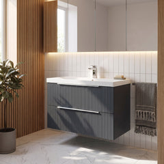 [BFFF1495D] Tixall Fluted 2 Drawer Wall Hung Vanity Unit with Thin Edge Basin - Choice of Size and Colour