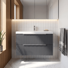 [BFFF1495D] Tixall Fluted 2 Drawer Wall Hung Vanity Unit with Thin Edge Basin - Choice of Size and Colour - Silo