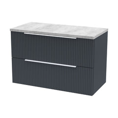 [BFFF1495LBG] Tixall Fluted 2 Drawer Wall Hung Vanity Unit with Bellato Grey Laminate Worktop - Choice of Size and Colour - Cutout
