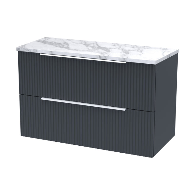 [BFFF1495LCM] Tixall Fluted 2 Drawer Wall Hung Vanity Unit with Laminate Worktop, Dark Grey, 800mm - Cutout