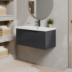 [BFFF1496AH226] Tixall Fluted Front Wall Hung Vanity Basin Unit 800mm - 1 Drawer - Lifestyle 3