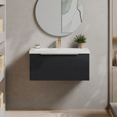 [BFFF1496AH326] Tixall Fluted Front Wall Hung Vanity Basin Unit 800mm - 1 Drawer - Lifestyle 1