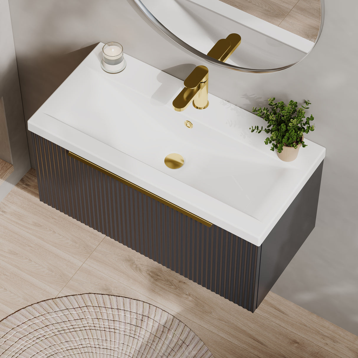 Fluted Front Wall Hung Vanity Basin Unit with Choice of Size, Colour and Handle Options