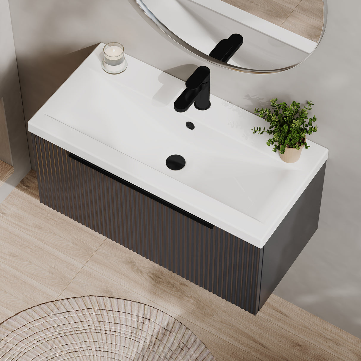 Fluted Front Wall Hung Vanity Basin Unit with Choice of Size, Colour and Handle Options