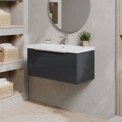 [BFFF1496A] Tixall Fluted Front Wall Hung Vanity Basin Unit 800mm - 1 Drawer - Lifestyle 3