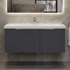 [BFFF1496A] Tixall Fluted Front Wall Hung Vanity Basin Unit with Choice of Size, Colour and Handle Options - Silo
