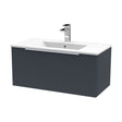 [BFFF1496B] Tixall Fluted 1 Drawer Wall Hung Vanity Unit with Minimalist Basin, Dark Grey, 800mm - Cutout