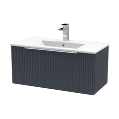 [BFFF1496B] Tixall 1 Drawer Wall Hung Vanity Basin Unit with 1 Tap Hole Minimalist Ceramic Basin, Choice of Size and Colour - Cutout