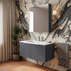[BFFF1496B] Tixall 1 Drawer Wall Hung Vanity Basin Unit with 1 Tap Hole Minimalist Ceramic Basin, Choice of Size and Colour