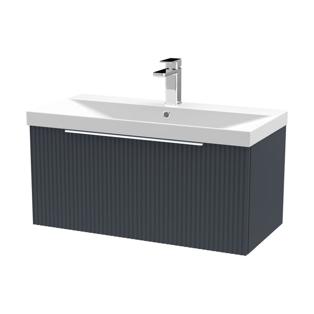 [BFFF1496D] Tixall Fluted 1 Drawer Wall Hung Vanity Unit with Thin Edge Basin, Dark Grey, 800mm - Cutout