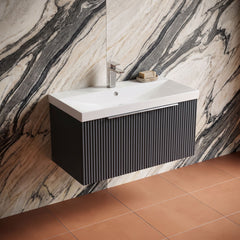 [BFFF1496D] Tixall 1 Drawer Wall Hung Vanity Basin Unit with 1 Tap Hole Thin-Edge Ceramic Basin, Choice of Size and Colour