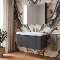 [BFFF1496D] Tixall 1 Drawer Wall Hung Vanity Basin Unit with 1 Tap Hole Thin-Edge Ceramic Basin, Choice of Size and Colour