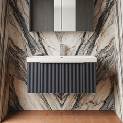 [BFFF1496D] Tixall 1 Drawer Wall Hung Vanity Basin Unit with 1 Tap Hole Thin-Edge Ceramic Basin, Choice of Size and Colour - Silo
