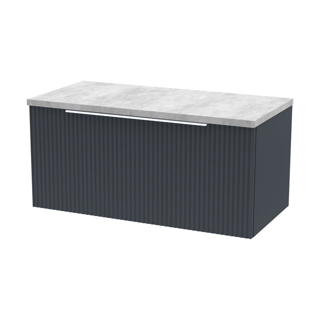 [BFFF1496LBG] Tixall Fluted 1 Drawer Wall Hung Vanity Unit with Laminate Worktop, Dark Grey, 800mm - Cutout
