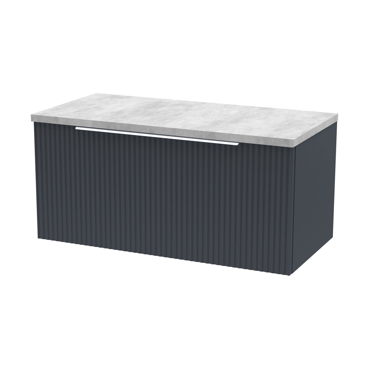 [BFFF1496LBG] Tixall Fluted 1 Drawer Wall Hung Vanity Unit with Carrera Marble Laminate Worktop, Choice of Size and Colour - Cutout