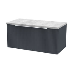 [BFFF1496LBG] Tixall Fluted 1 Drawer Wall Hung Vanity Unit with Carrera Marble Laminate Worktop, Choice of Size and Colour - Cutout