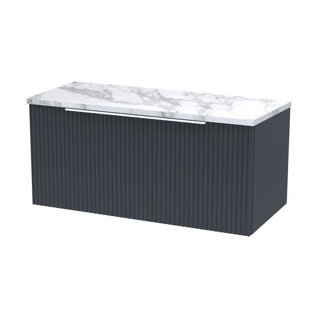 [BFFF1496LCM] Tixall Fluted 1 Drawer Wall Hung Vanity Unit with Laminate Worktop, Dark Grey, 800mm - Cutout