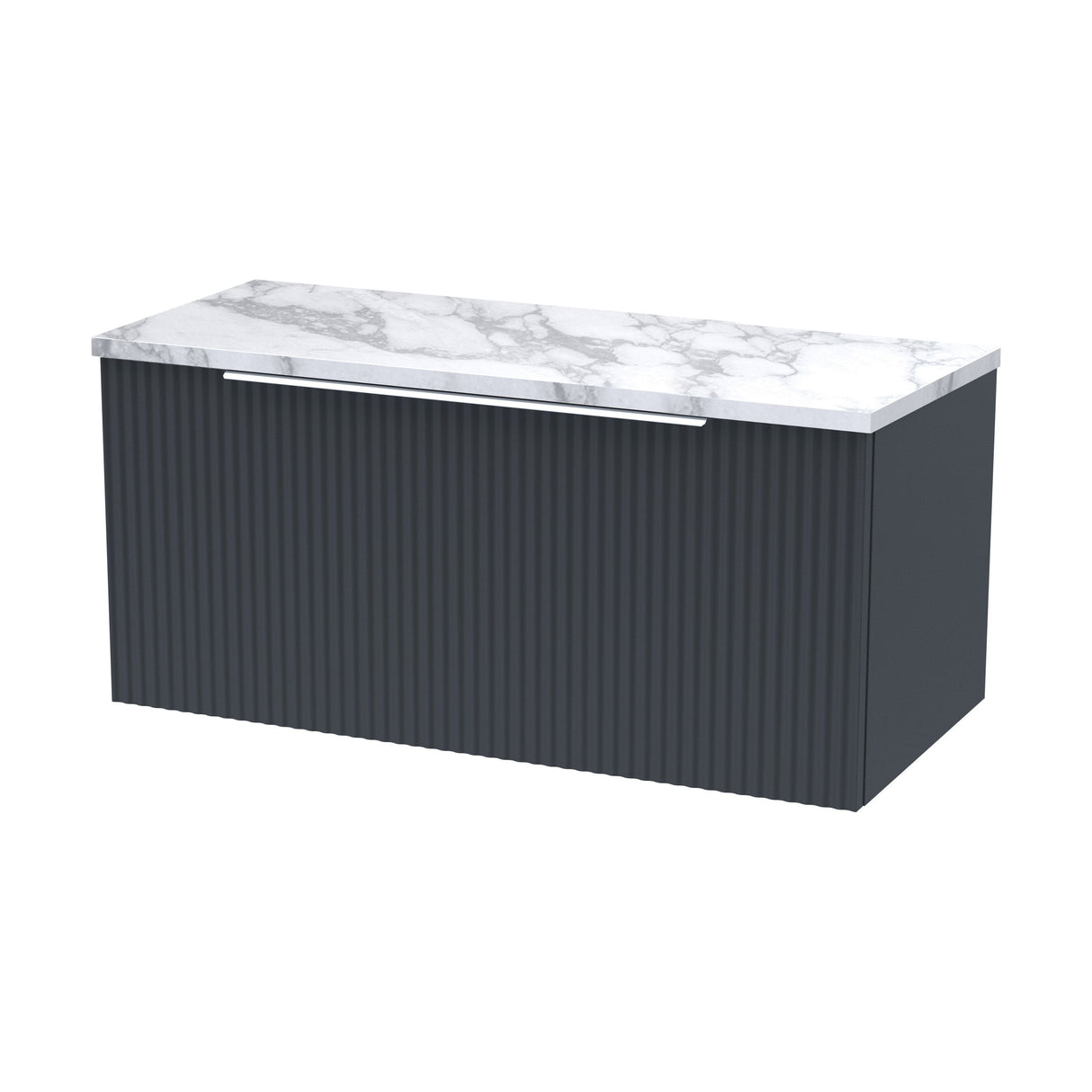 [BFFF1496LCM] Tixall Fluted 1 Drawer Wall Hung Vanity Unit with Carrera Marble Laminate Worktop - Choice of Size and Colour - Cutout