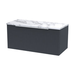 [BFFF1496LCM] Tixall Fluted 1 Drawer Wall Hung Vanity Unit with Carrera Marble Laminate Worktop - Choice of Size and Colour - Cutout