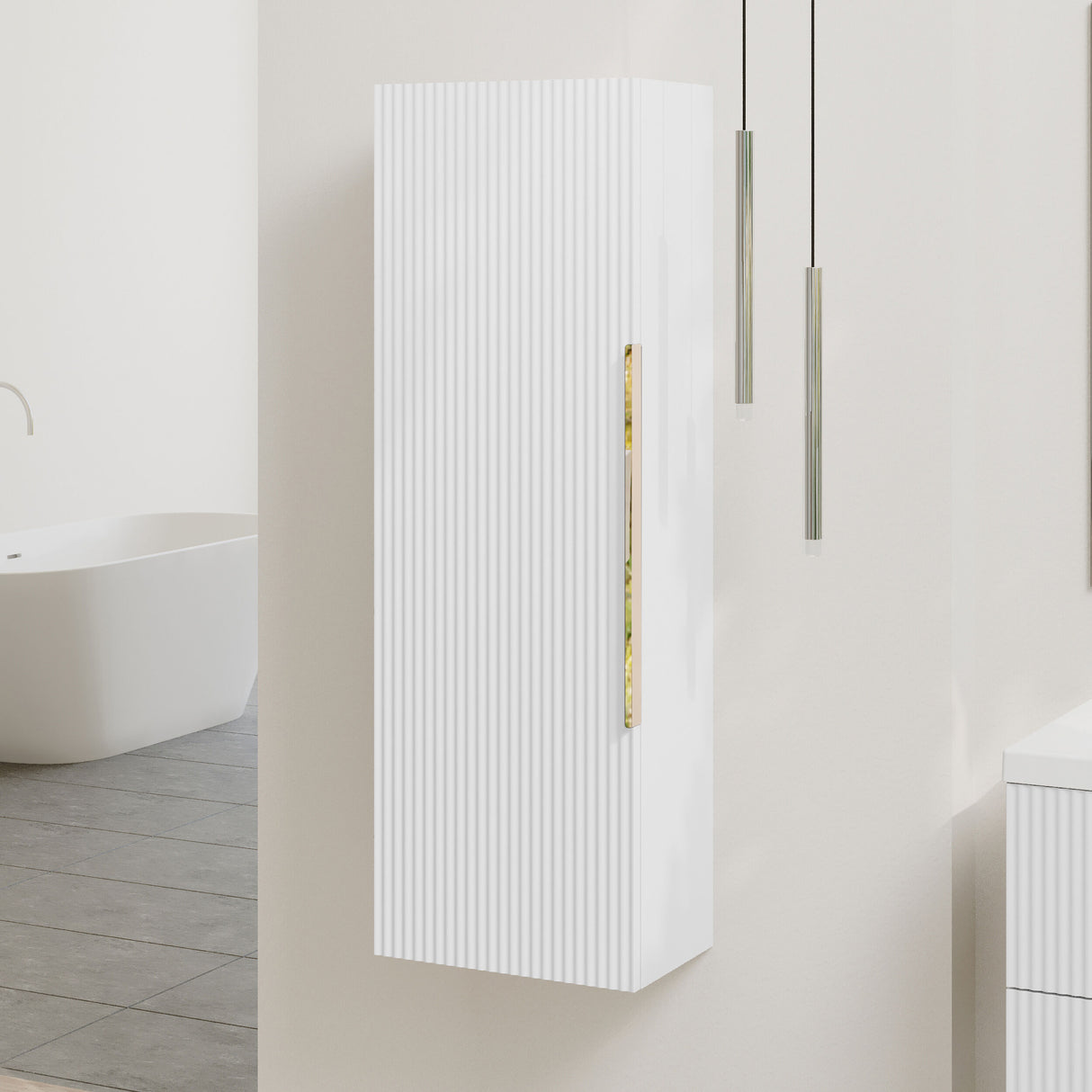 [BFFF162H325] Tixall Fluted Wall Hung Tall Bathroom Storage Unit, 400mm, Multiple Colours and Handle Options - Lifestyle 3
