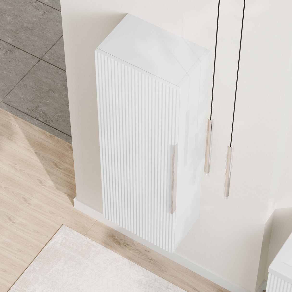 [BFFF162] Tixall Fluted Wall Hung Tall Bathroom Storage Unit, 400mm, Multiple Colours and Handle Options - Lifestyle 2