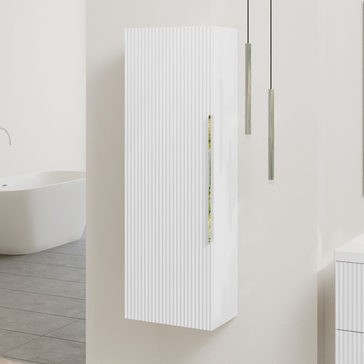 [BFFF162] Tixall Fluted Wall Hung Tall Bathroom Storage Unit, 400mm, Multiple Colours and Handle Options - Lifestyle 3