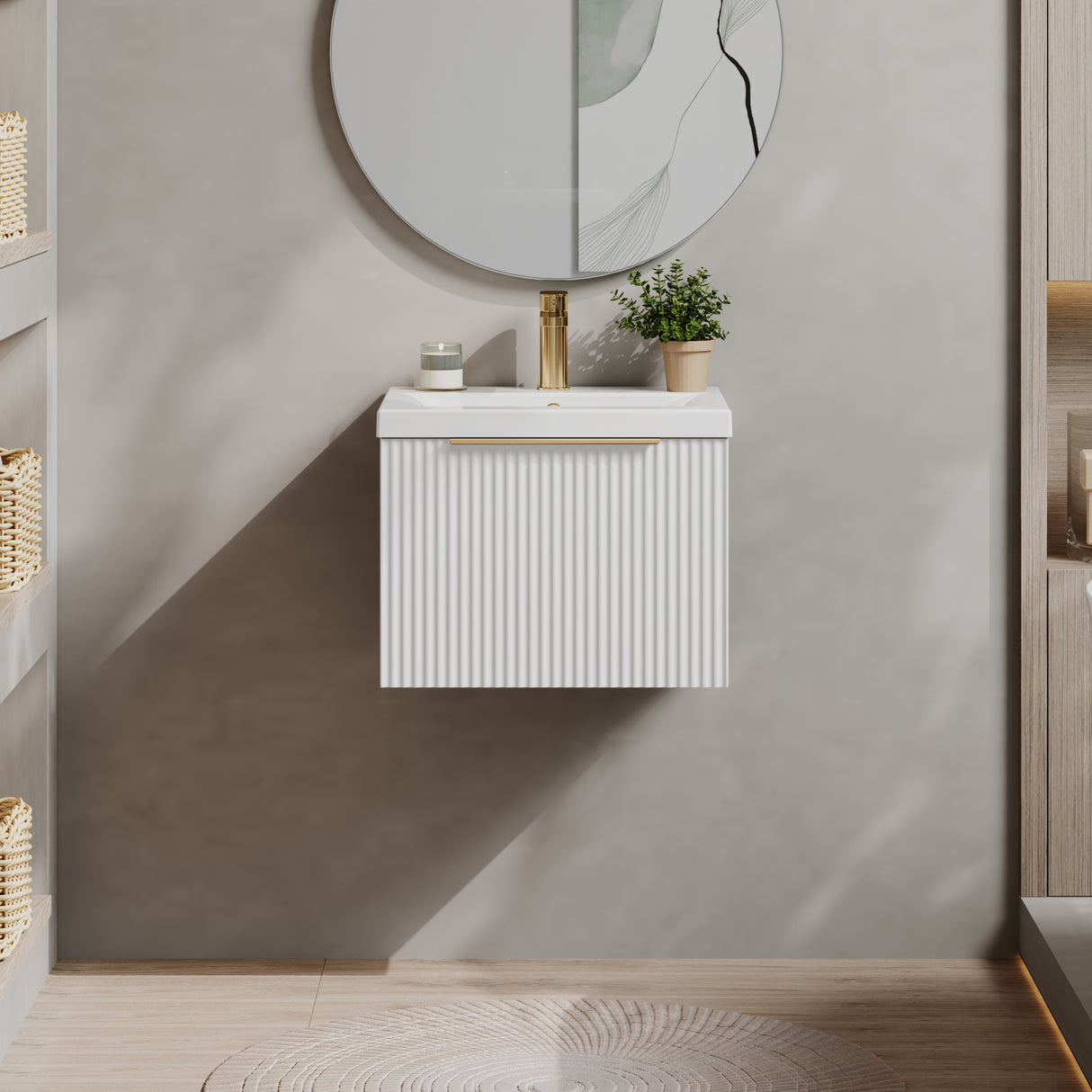 Fluted Front Wall Hung Vanity Basin Unit with Choice of Size, Colour and Handle Options
