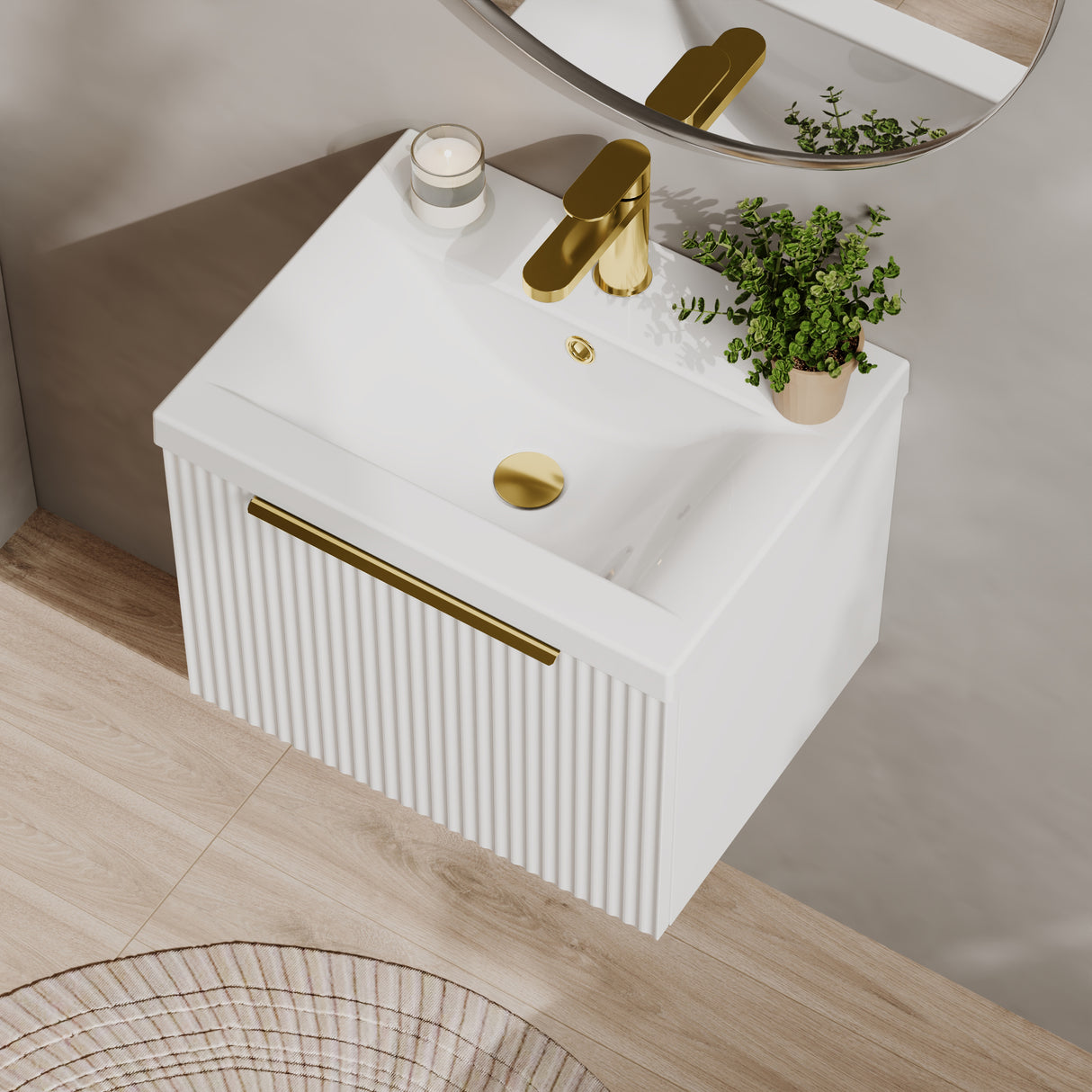 Fluted Front Wall Hung Vanity Basin Unit with Choice of Size, Colour and Handle Options