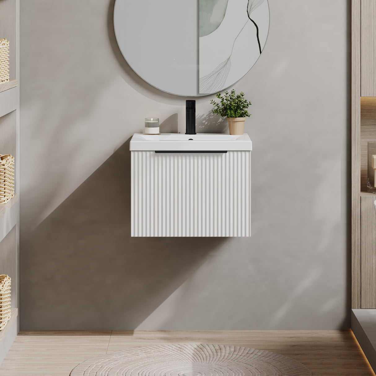 Fluted Front Wall Hung Vanity Basin Unit with Choice of Size, Colour and Handle Options