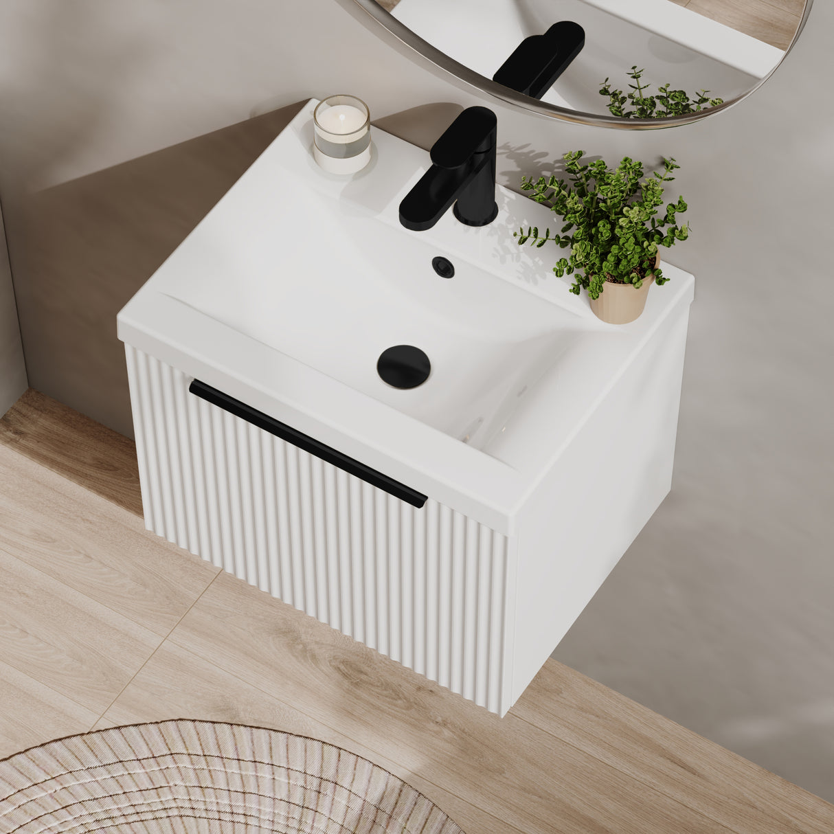 Fluted Front Wall Hung Vanity Basin Unit with Choice of Size, Colour and Handle Options