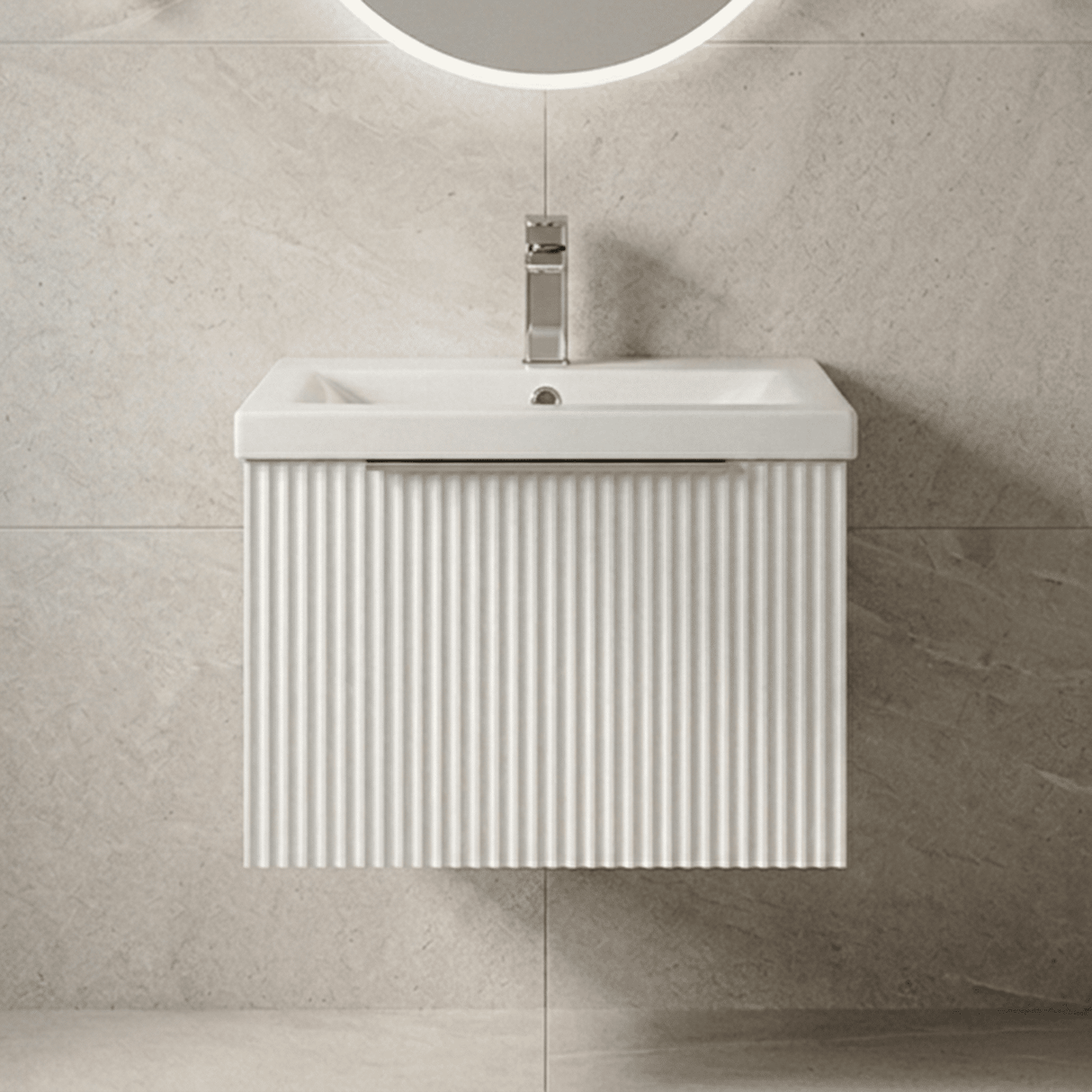 [BFFF191A] Tixall Fluted Front Wall Hung Vanity Basin Unit with Choice of Size, Colour and Handle Options - Silo