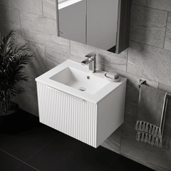 [BFFF191B] Tixall 1 Drawer Wall Hung Vanity Basin Unit with 1 Tap Hole Minimalist Ceramic Basin, Choice of Size and Colour
