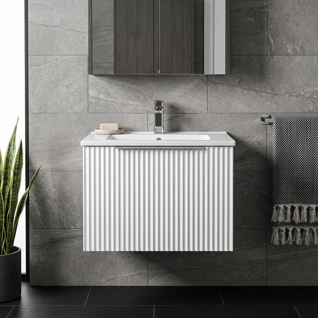 [BFFF191B] Tixall 1 Drawer Wall Hung Vanity Basin Unit with 1 Tap Hole Minimalist Ceramic Basin, Choice of Size and Colour - Silo