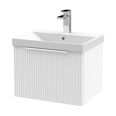 [BFFF191D] Tixall Fluted 1 Drawer Wall Hung Vanity Unit with Thin Edge Basin, Satin White, 500mm - Cutout
