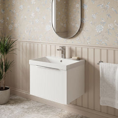 [BFFF191D] Tixall 1 Drawer Wall Hung Vanity Basin Unit with 1 Tap Hole Thin-Edge Ceramic Basin, Choice of Size and Colour