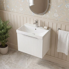 [BFFF191D] Tixall 1 Drawer Wall Hung Vanity Basin Unit with 1 Tap Hole Thin-Edge Ceramic Basin, Choice of Size and Colour