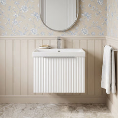 [BFFF191D] Tixall 1 Drawer Wall Hung Vanity Basin Unit with 1 Tap Hole Thin-Edge Ceramic Basin, Choice of Size and Colour - Silo