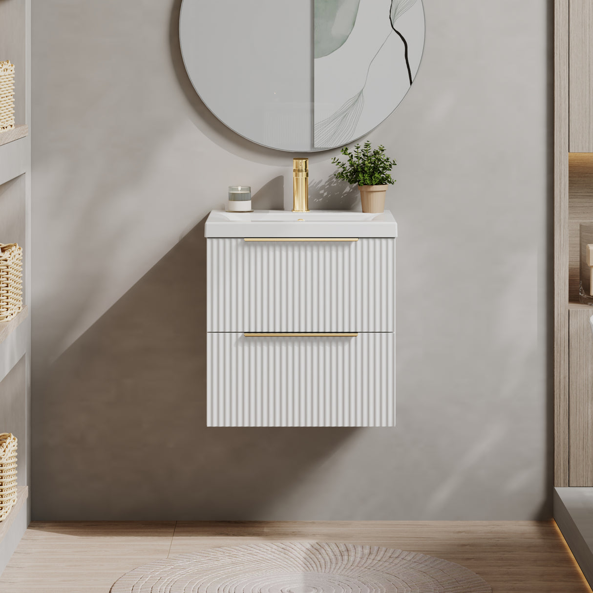 Fluted Front Wall Hung Vanity Basin Unit with Choice of Size, Colour and Handle Options