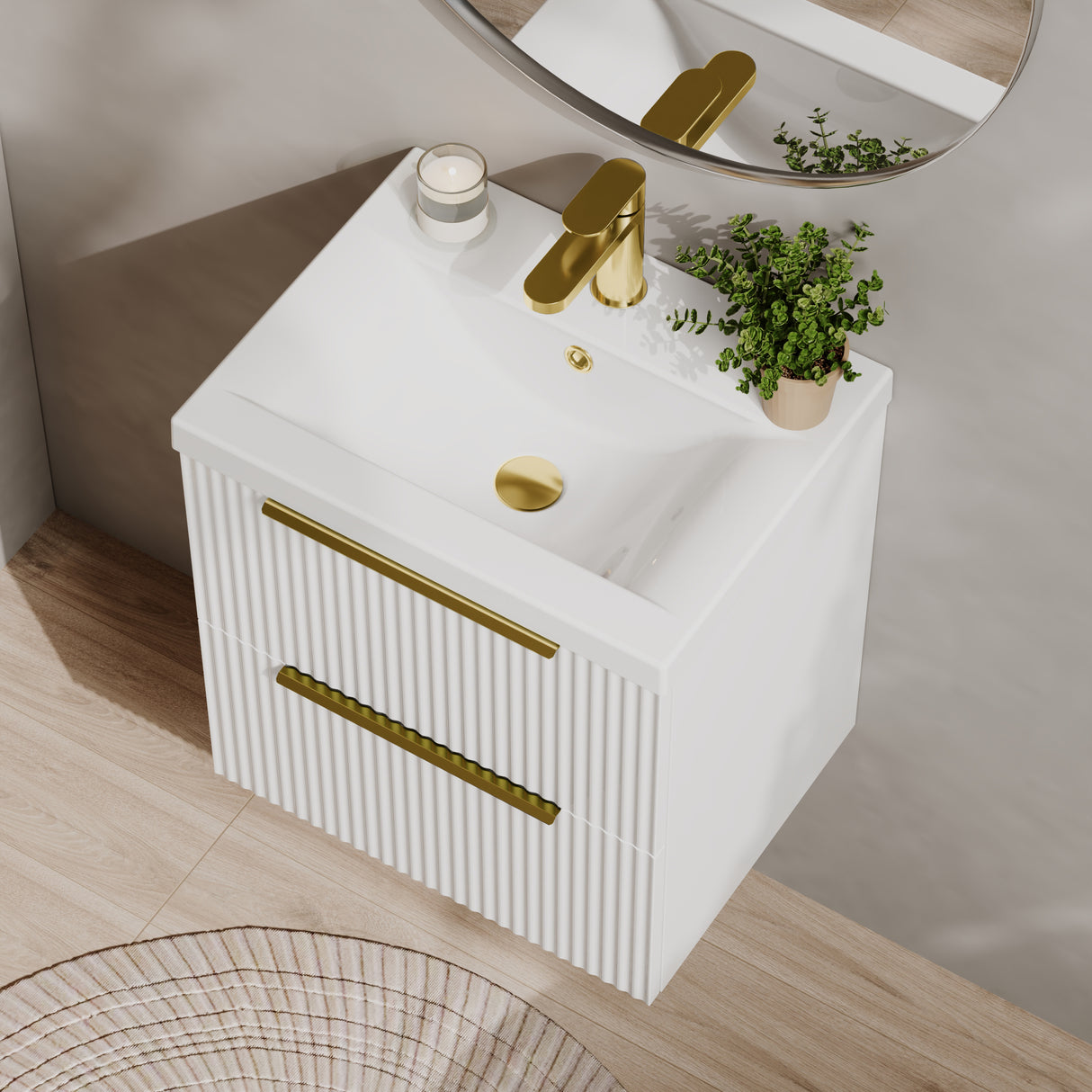 Fluted Front Wall Hung Vanity Basin Unit with Choice of Size, Colour and Handle Options