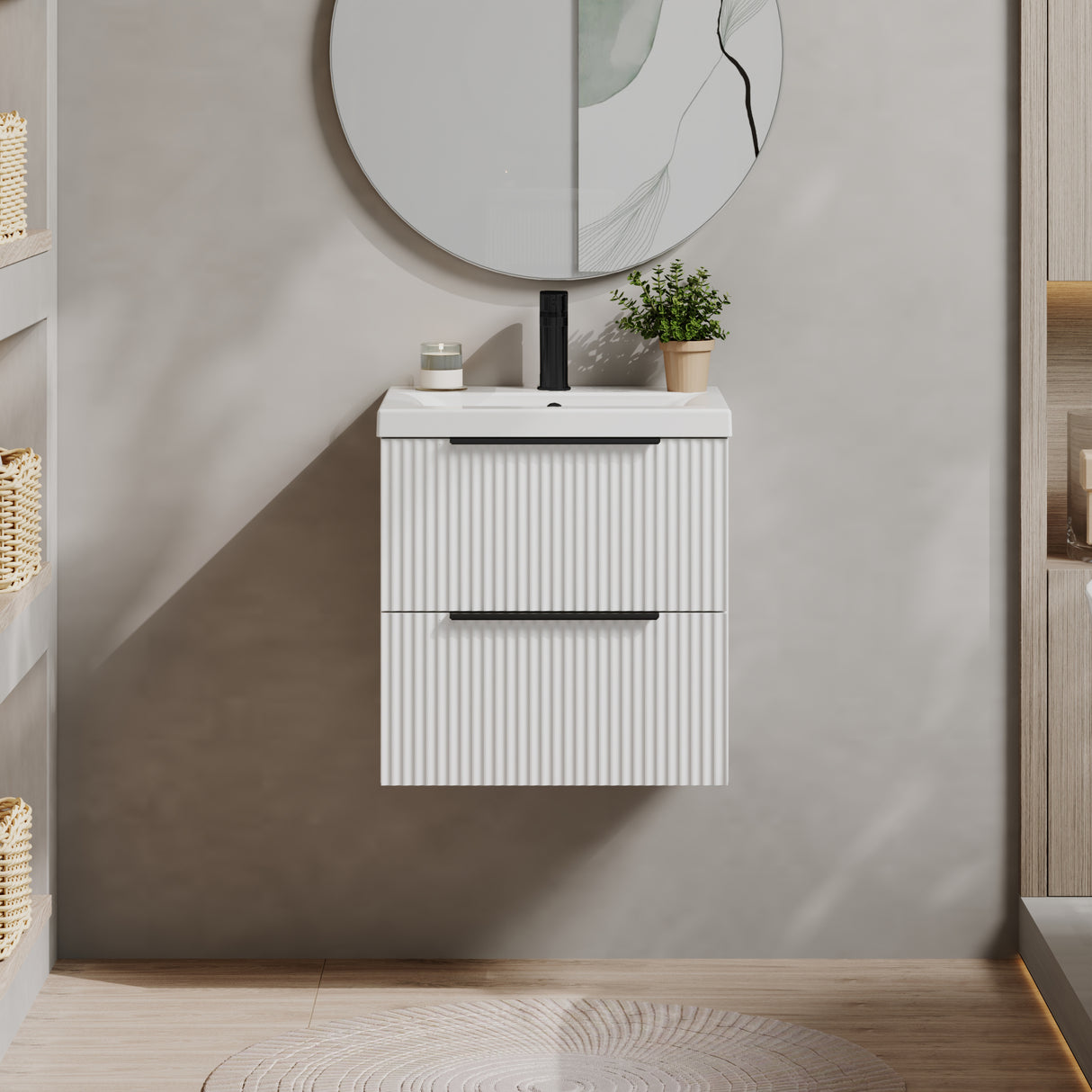 Fluted Front Wall Hung Vanity Basin Unit with Choice of Size, Colour and Handle Options