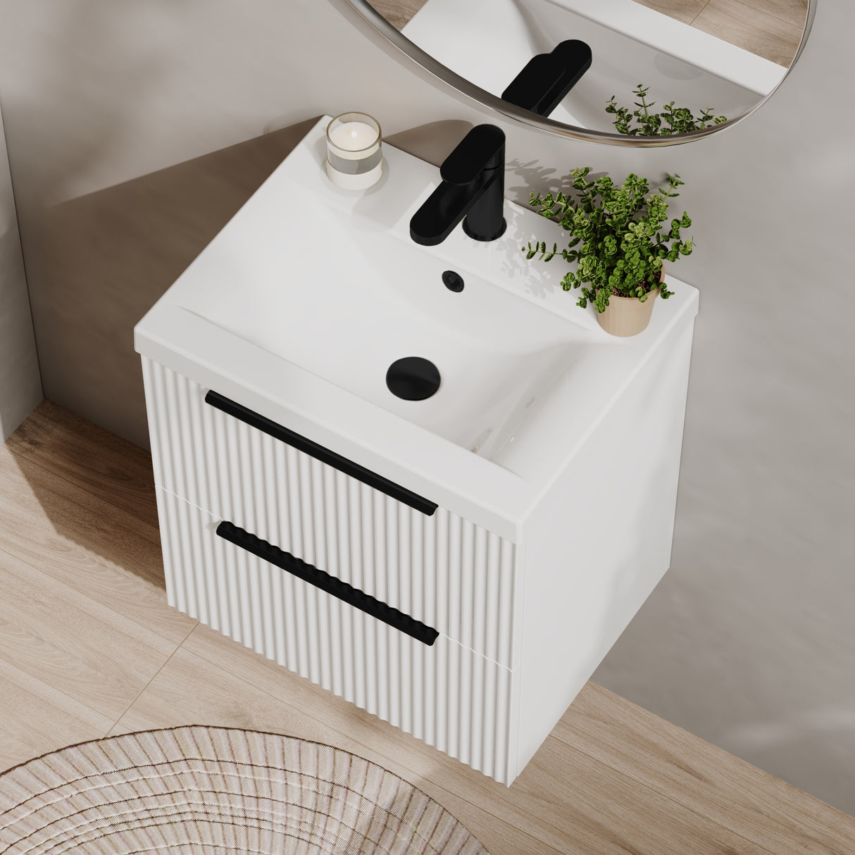 Fluted Front Wall Hung Vanity Basin Unit with Choice of Size, Colour and Handle Options