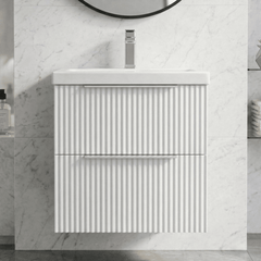 [BFFF192A] Tixall Fluted Front Wall Hung Vanity Basin Unit with Choice of Size, Colour and Handle Options - Silo