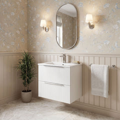 [BFFF192B] Tixall Fluted 2 Drawer Wall Hung Vanity Unit with Minimalist Basin - Choice of Size and Colour