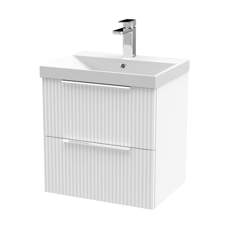 [BFFF192D] Tixall Fluted 2 Drawer Wall Hung Vanity Unit with Thin Edge Basin, Satin White, 500mm - Cutout