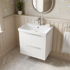 [BFFF192D] Tixall Fluted 2 Drawer Wall Hung Vanity Unit with Thin Edge Basin - Choice of Size and Colour
