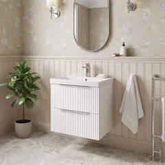[BFFF192D] Tixall Fluted 2 Drawer Wall Hung Vanity Unit with Thin Edge Basin - Choice of Size and Colour