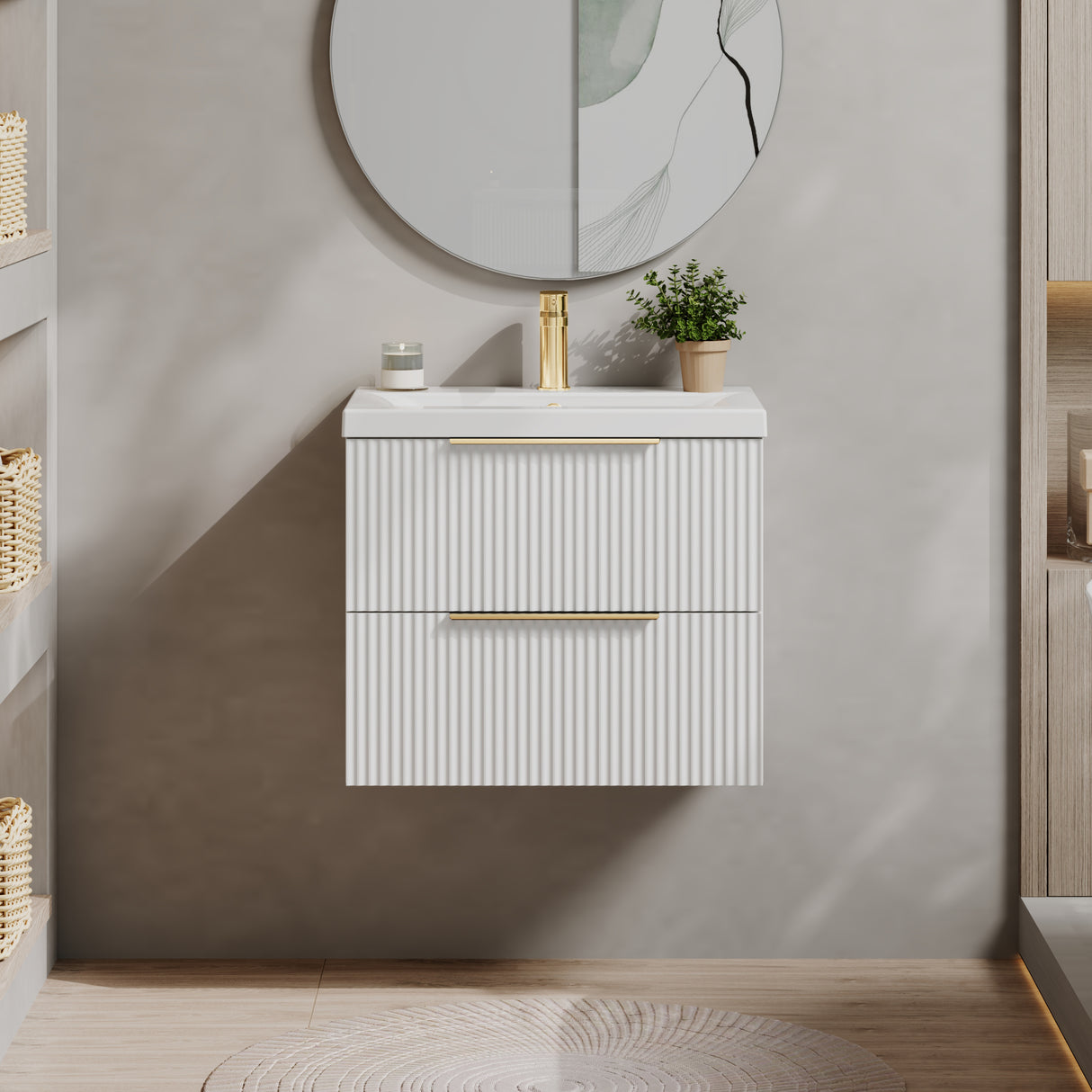 Fluted Front Wall Hung Vanity Basin Unit with Choice of Size, Colour and Handle Options