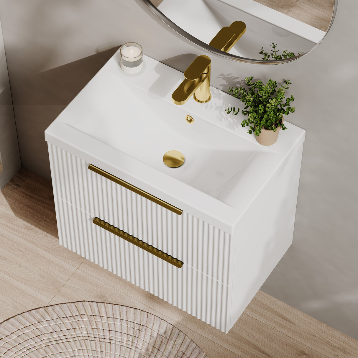 Fluted Front Wall Hung Vanity Basin Unit with Choice of Size, Colour and Handle Options