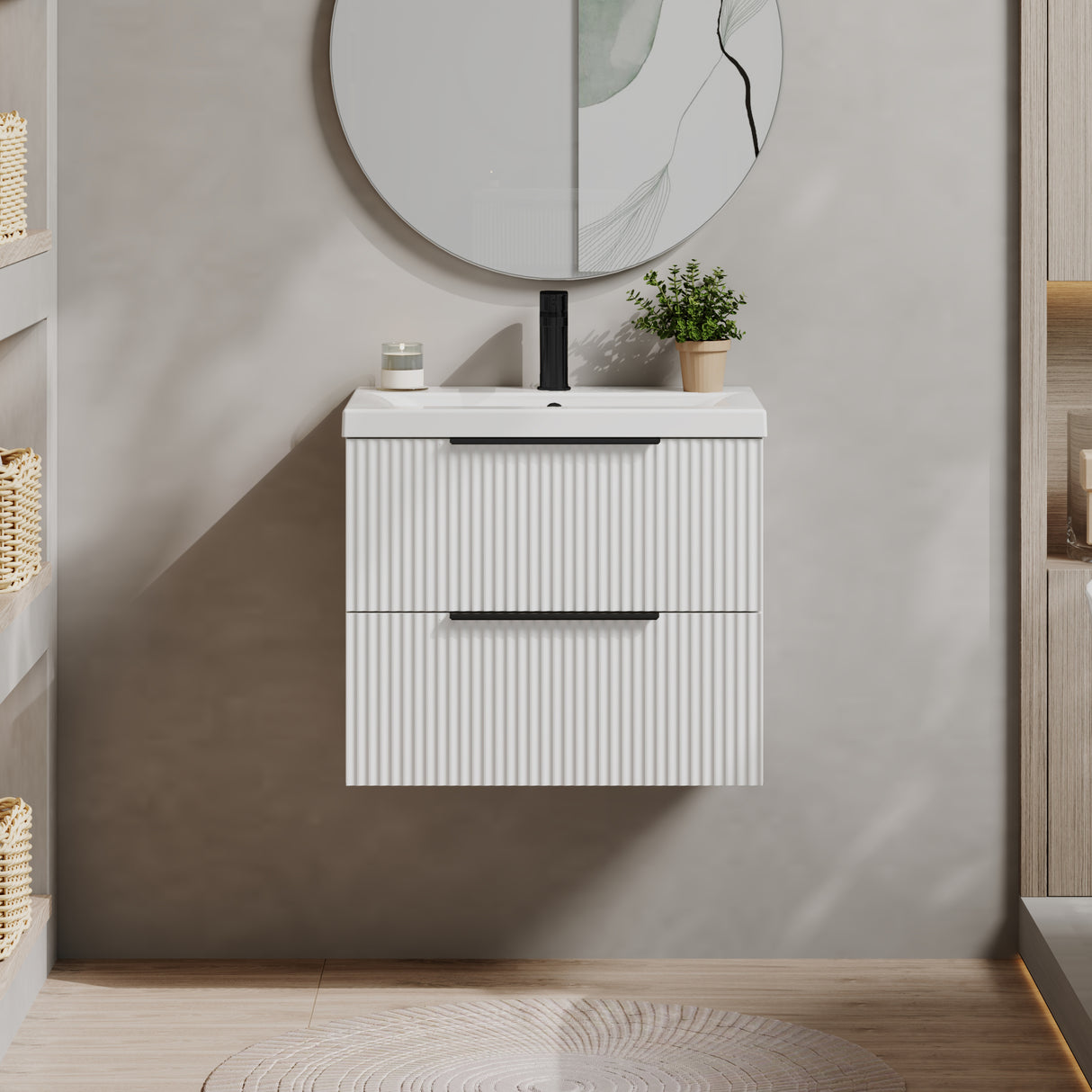 Fluted Front Wall Hung Vanity Basin Unit with Choice of Size, Colour and Handle Options